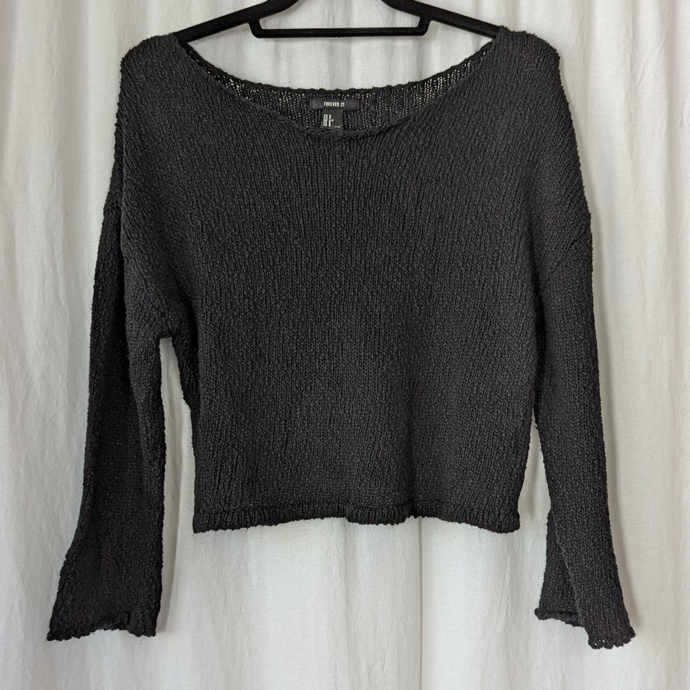 F21 Black Cropped Mesh Top Size Small